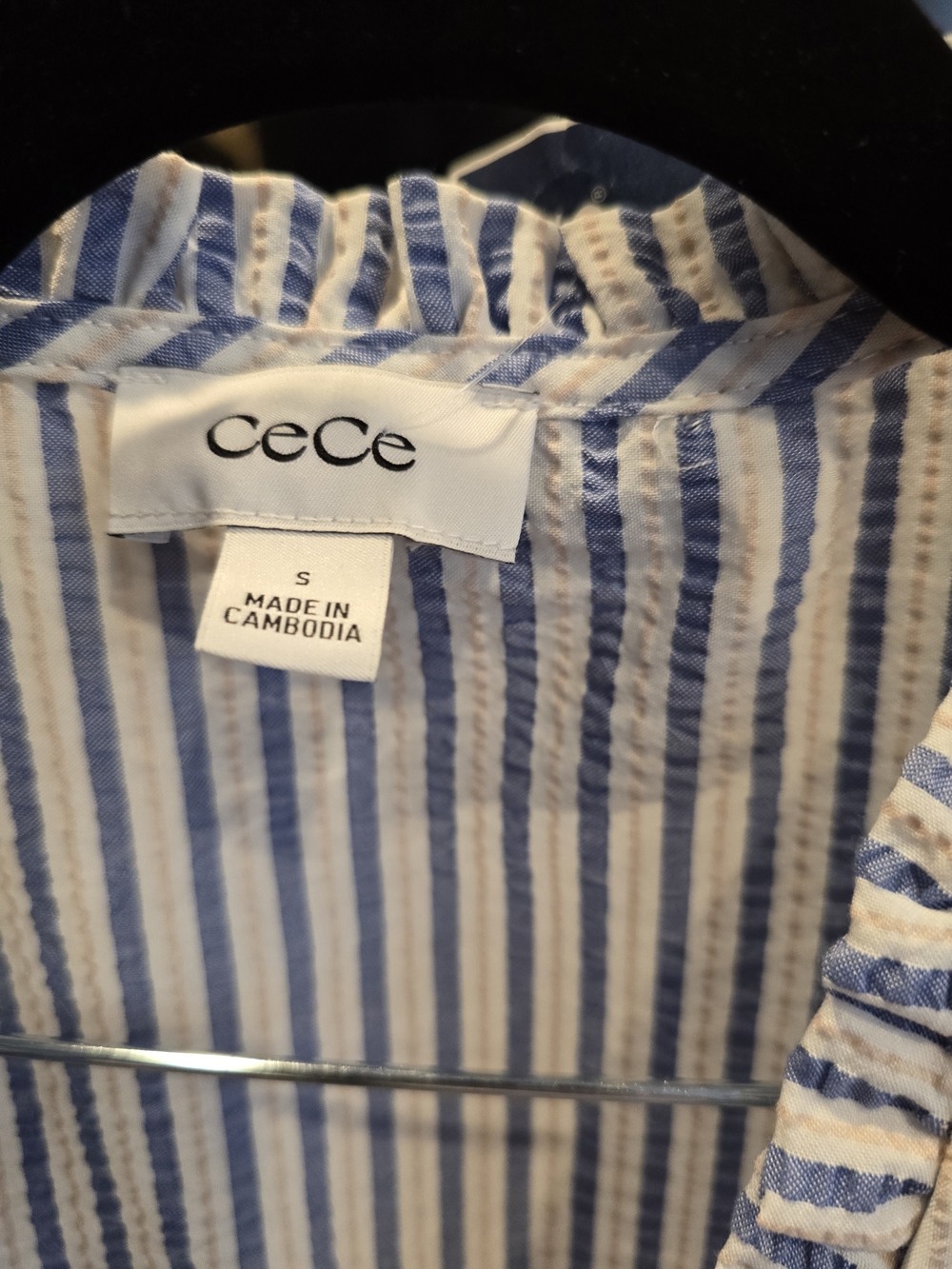 CeCe Blue and White Striped Ruffle Tie-Front Peplum Tank - Picture 4 of 6